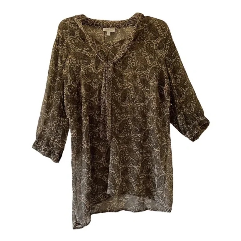 A Pea In The Pod | Sheer Multicolored Paisley Crepe Maternity Blouse, Large